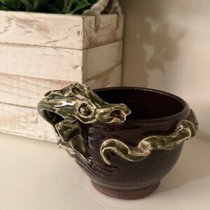 Dragon Sculpted Pottery Mystical Bowl Small